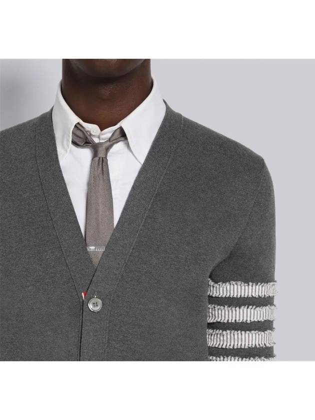 4-Bar V-Neck Milan Seersucker Cardigan Medium Grey - THOM BROWNE - BALAAN 6