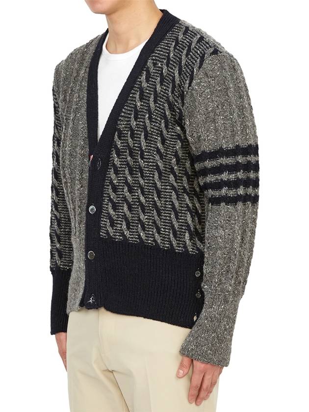 Funmix Donnyroll Cable 4 Bar V-Neck Cardigan Medium Grey - THOM BROWNE - BALAAN 4