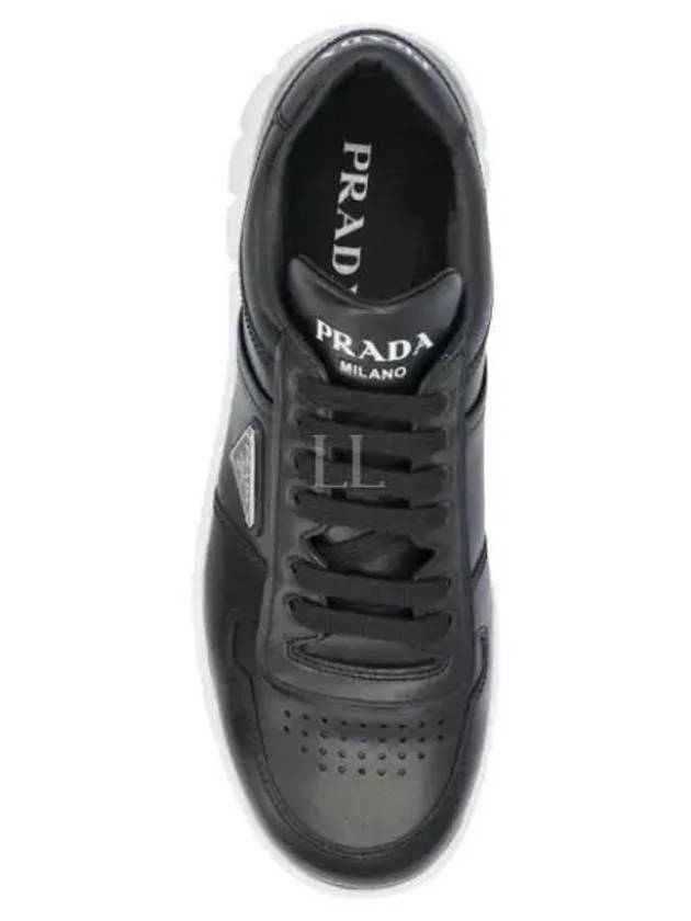 Triangle Logo Leather Low Top Sneakers Black - PRADA - BALAAN 2