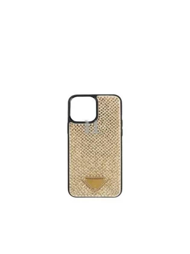 Triangle Logo Rhinestone Iphone 13 Pro Max Phone Case Gold - PRADA - BALAAN 2