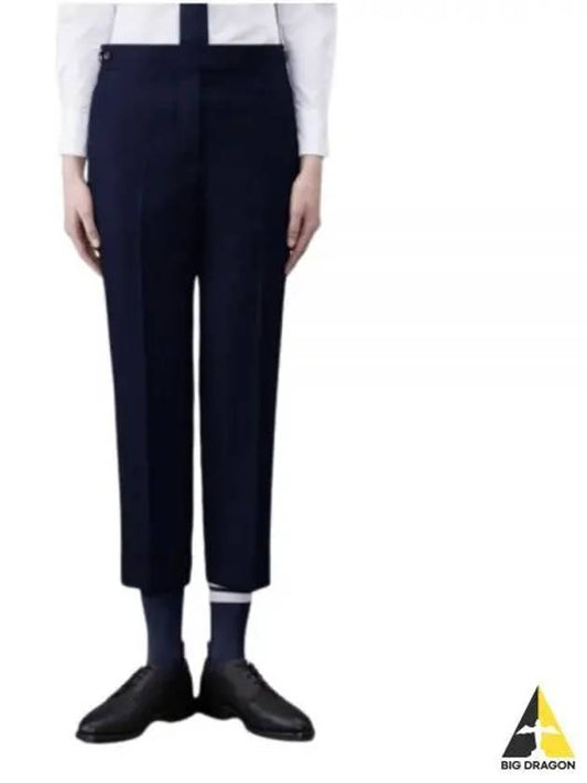 Tab Wool Turn-Up Straight Pants Navy - THOM BROWNE - BALAAN 2