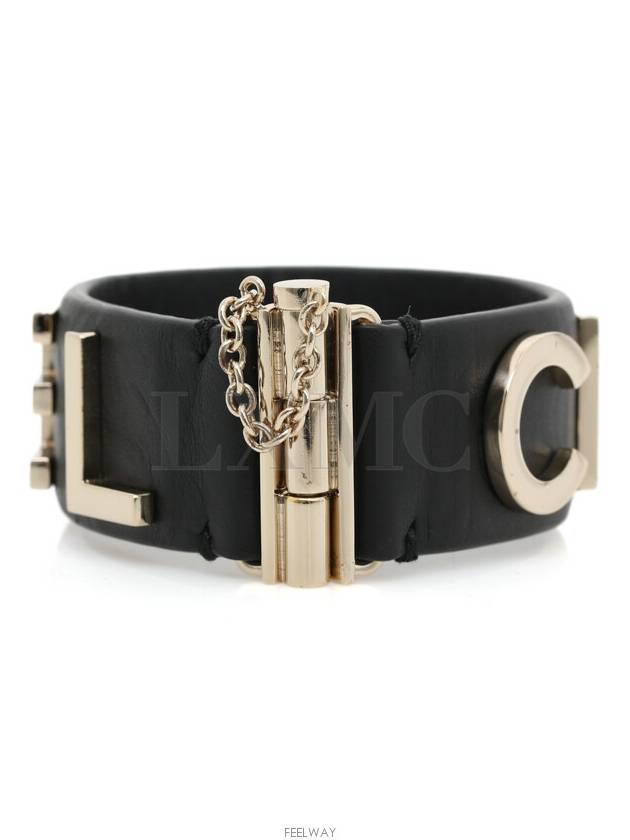 Gabrielle black gold logo leather bracelet bangle - CHANEL - BALAAN 5