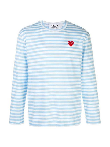 Men's Heart Wappen Stripe Long Sleeve T-Shirt P1 T278 1 Light Blue - COMME DES GARCONS PLAY - BALAAN 1