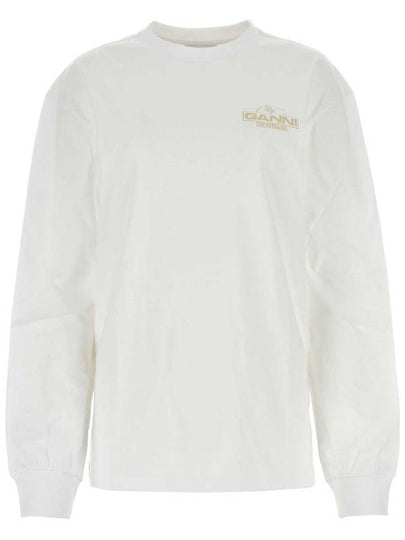 Logo Print Cotton Long Sleeve T-Shirt White - GANNI - BALAAN 2