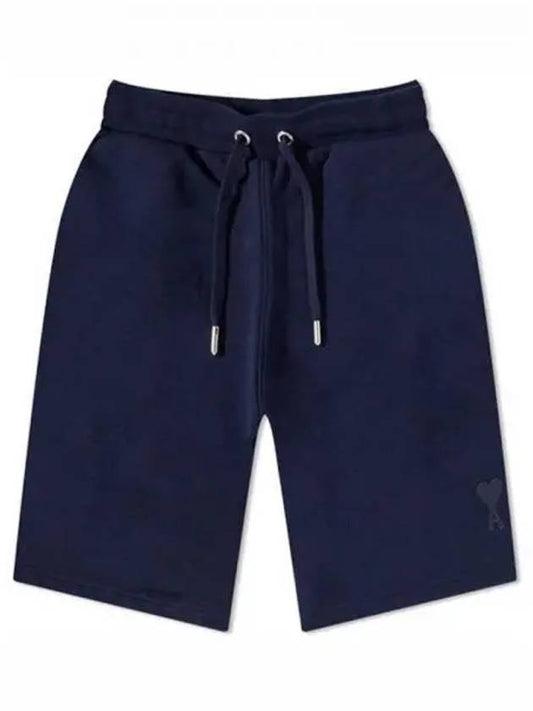 Small Heart Logo Drawstring Shorts Navy - AMI - BALAAN 2