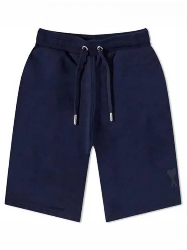 Heart embroidery patch Bermuda sweat shorts blue nut pants 271906 - AMI - BALAAN 1