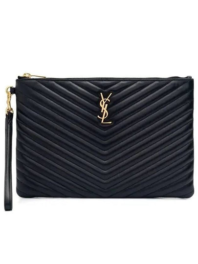 Gold Monogram Matelasse Clutch Bag Black - SAINT LAURENT - BALAAN 2