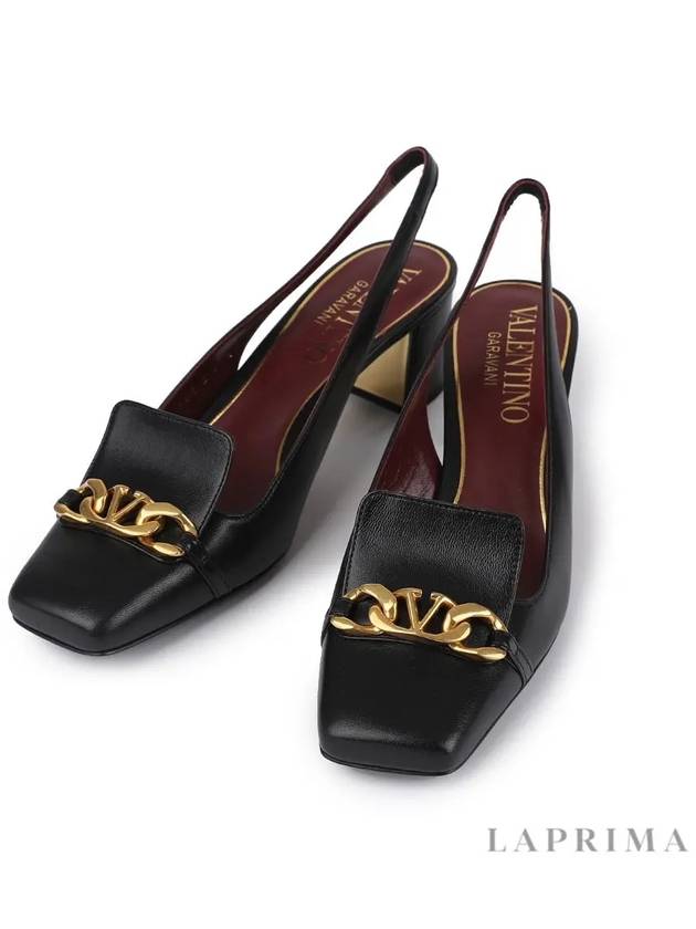 V Logo Chain Slingback Heels Black - VALENTINO - BALAAN 9