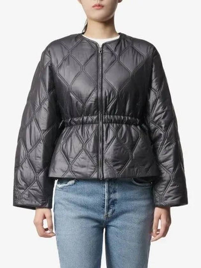 Shiny Quilted Zip-Up Jacket Black - GANNI - BALAAN 2