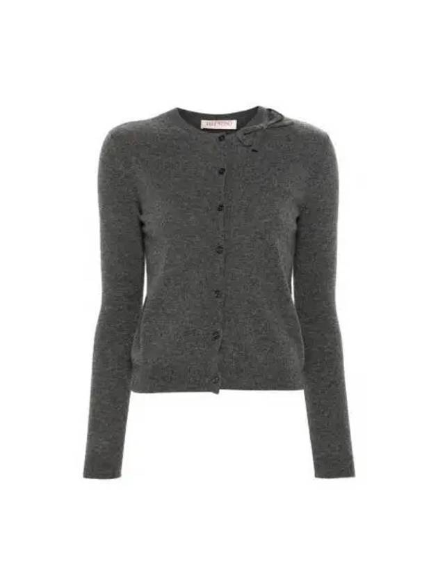 Women's Bow Detail Crew Neck Cardigan Grey - VALENTINO - BALAAN 2