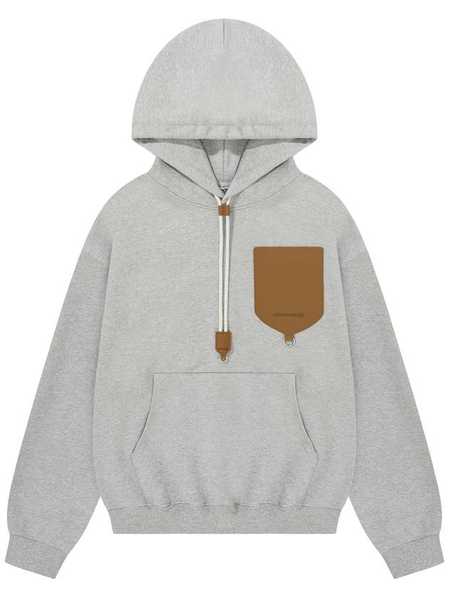 Leather Patch Cotton Sweat Hoodie Melange Grey - SSINANDLEE - BALAAN 2