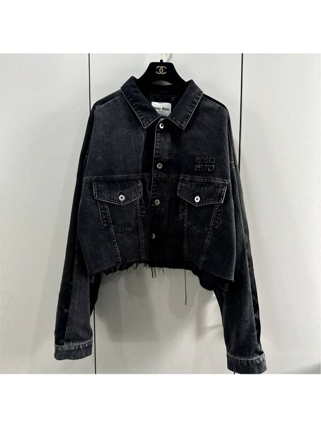 42 MiuMiu Men s Logo Denim Crop Cut Blouson Jacket Black Blue - MIU MIU - BALAAN 3