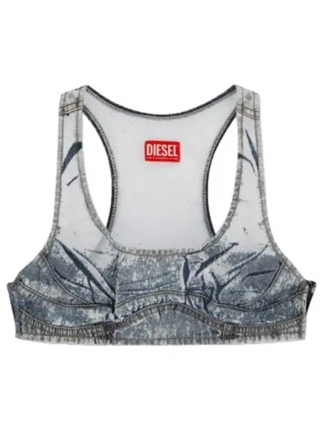 Denim Patchwork Bra Top Blue - DIESEL - BALAAN 1