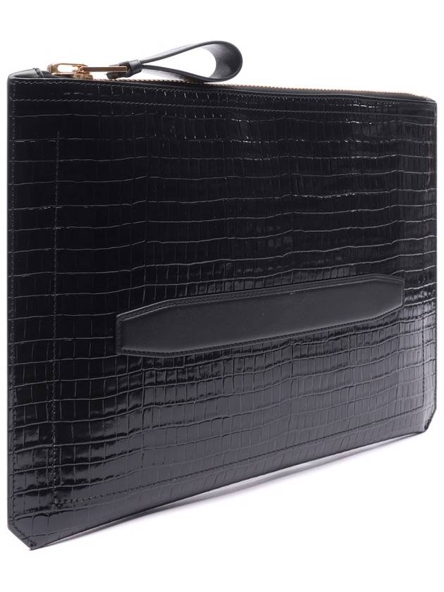 Crocodile Embossed Clutch Bag Black - TOM FORD - BALAAN 4