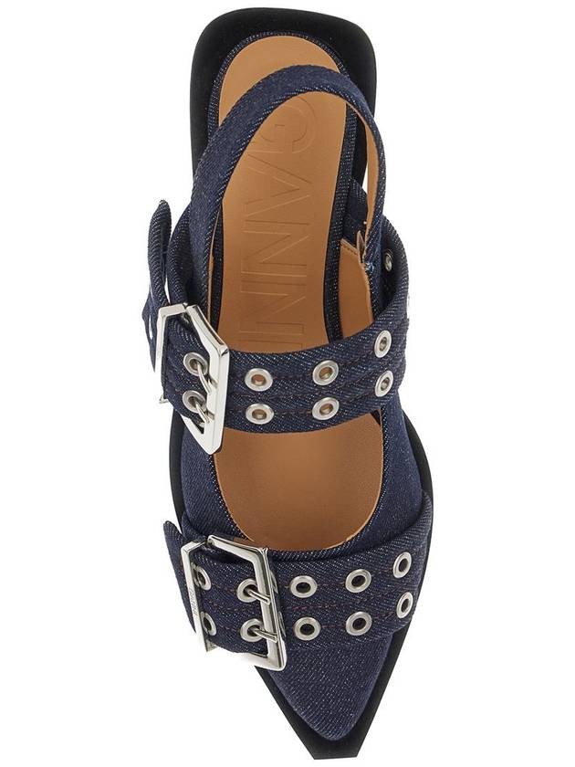 Blue Ballet Shoes With Double Buckle In Denim Woman - GANNI - BALAAN 4