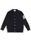 Men's Sustainable Classic Diagonal Wool Cardigan Navy - THOM BROWNE - BALAAN 3