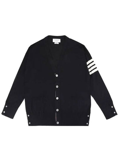 Men's Sustainable Classic Diagonal Wool Cardigan Navy - THOM BROWNE - BALAAN 2