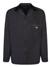 Embroidered Logo Pocket Silk Long Sleeve Shirt Black - PRADA - BALAAN 2