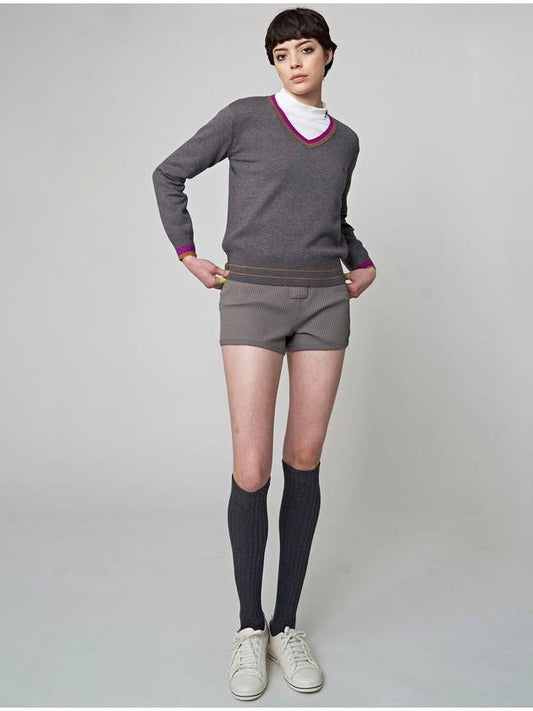 Color Line V-Neck Knit Top Melange Grey - ATHPLATFORM - BALAAN 2