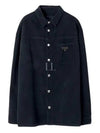 Triangle Logo Corduroy Long Sleeve Shirt Navy - PRADA - BALAAN 2