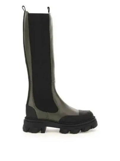 Women's Chunky Leather Chelsea Boots Black Green - GANNI - BALAAN 2