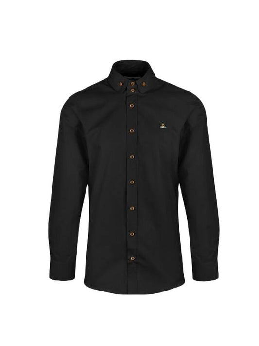 Men's Embroidered ORB Logo Long Sleeve Shirt Black - VIVIENNE WESTWOOD - BALAAN 1