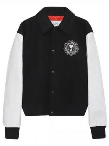 Logo patch wool teddy jacket - AMI - BALAAN 1