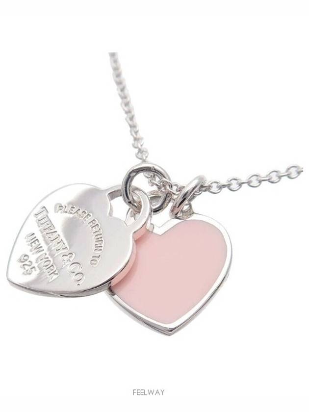 Tiffany Pink Double Heart Tag Pendant Silver Necklace - TIFFANY & CO. - BALAAN 3