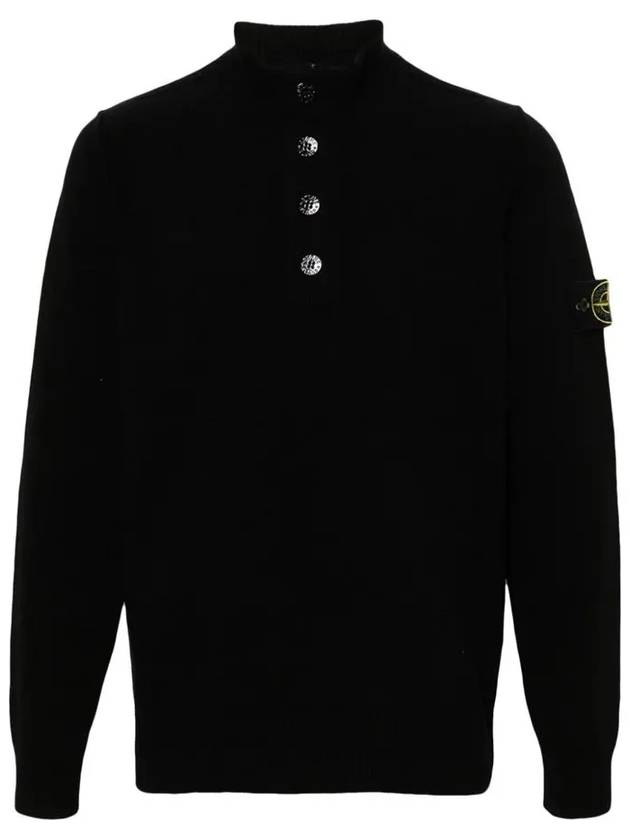 Wappen Patch Half Button Lambswool Knit Top Black - STONE ISLAND - BALAAN 3