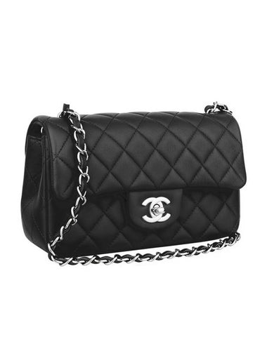 Mini Flap Crossbody Bag Lambskin Silver Black - CHANEL - BALAAN 1