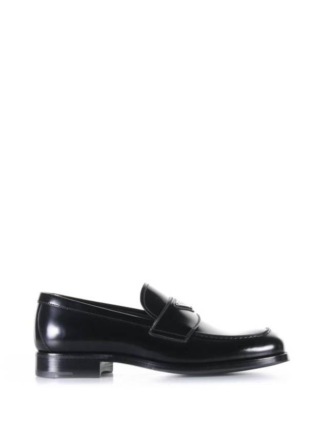 Men's Triangle Logo Leather Loafers Black - PRADA - BALAAN 2