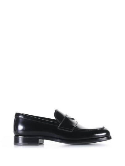 Men's Triangle Logo Leather Loafers Black - PRADA - BALAAN 2