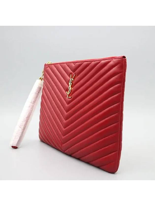 559193 Red color Matrace quilted monogram gold logo tablet pouch clutch bag - SAINT LAURENT - BALAAN 3