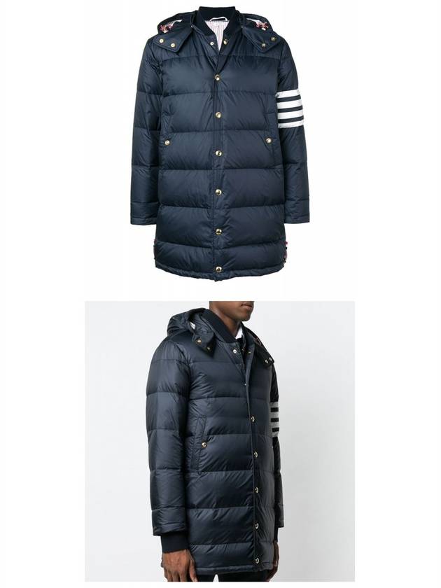 Men's 4 Bar Button Down Hooded Padding Navy - THOM BROWNE - BALAAN 5