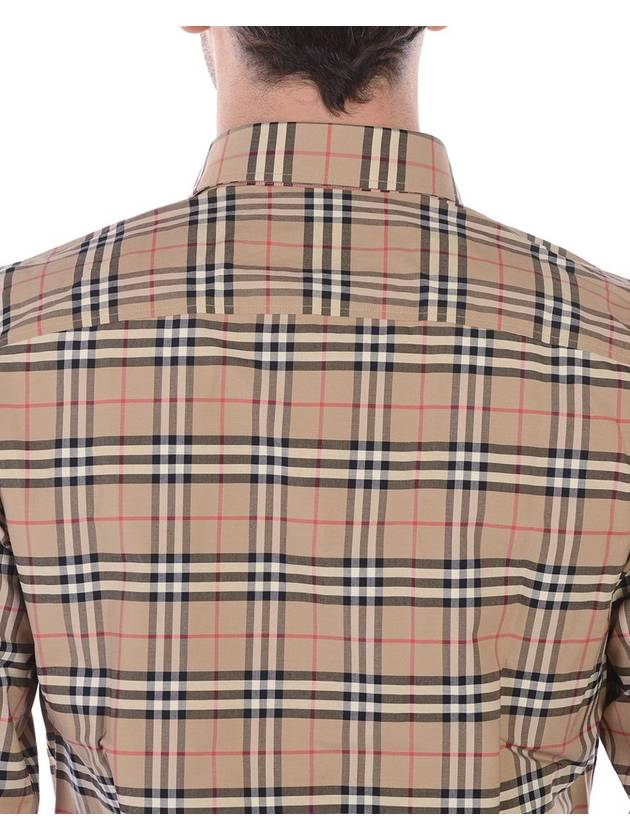 Small Scale Check Stretch Cotton Long Sleeve Shirt Beige - BURBERRY - BALAAN 5