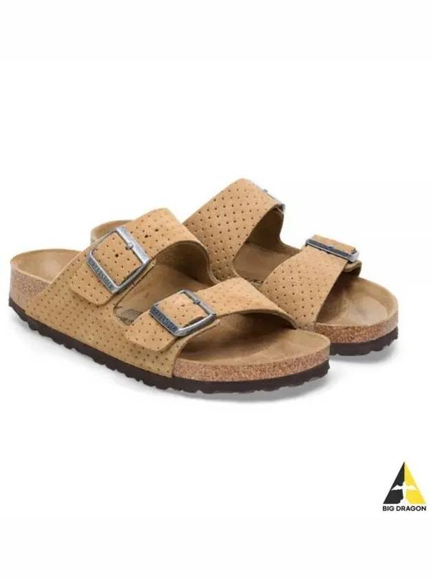 Arizona Perforated Suede Slippers Beige - BIRKENSTOCK - BALAAN 2