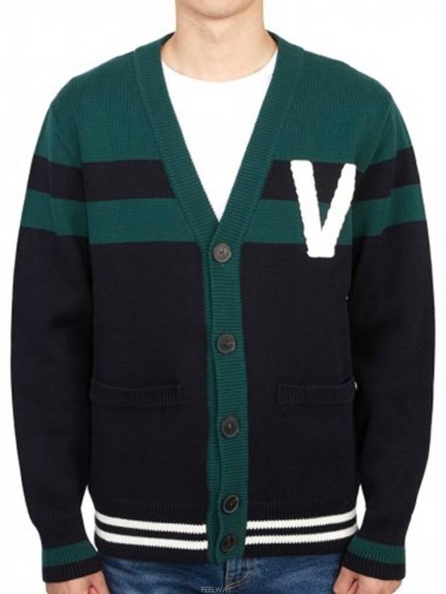 Lux You XXL V logo embroidery striped cardigan - VALENTINO - BALAAN 6