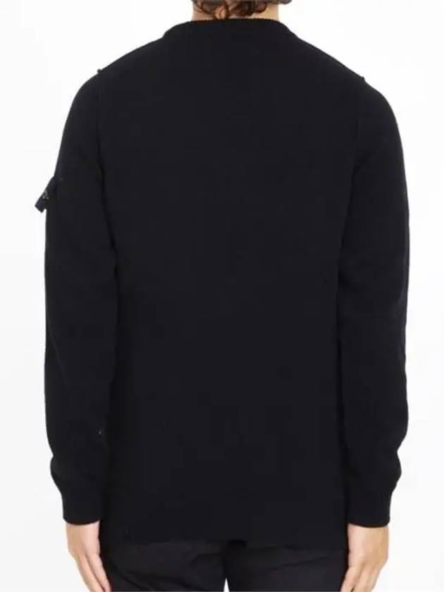 Logo Patch Crew Neck Wool Knit Top Black - STONE ISLAND - BALAAN 4