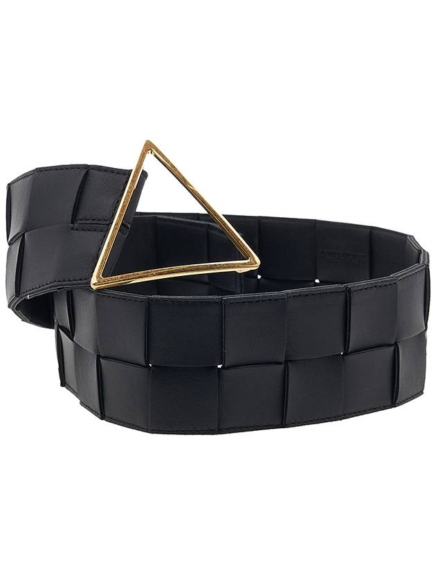 Intrecciato Triangular Buckle Leather Belt Black - BOTTEGA VENETA - BALAAN.