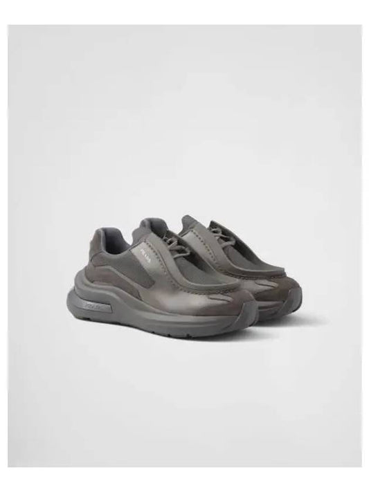 Bike fabric and Systeme brushed sneakers with suede elements marble gray 2EG424 3C37 F0DWG - PRADA - BALAAN 2