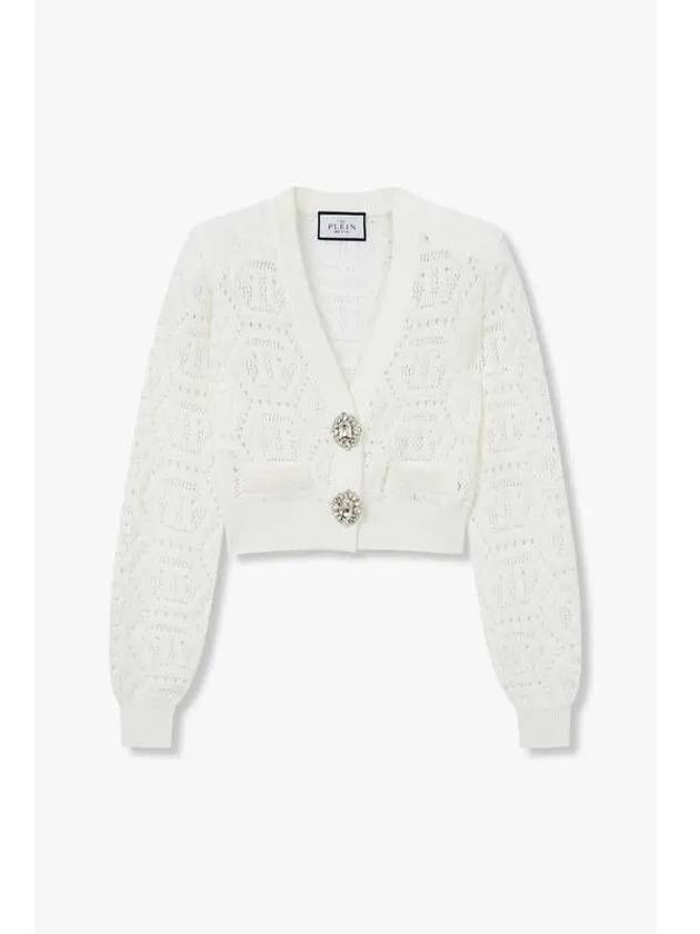 Women s Logo Pointel Knit Cardigan White - PHILIPP PLEIN - BALAAN 1