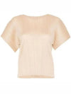 Women's Pleats Wide Short Sleeve T-Shirt Beige - ISSEY MIYAKE - BALAAN 2