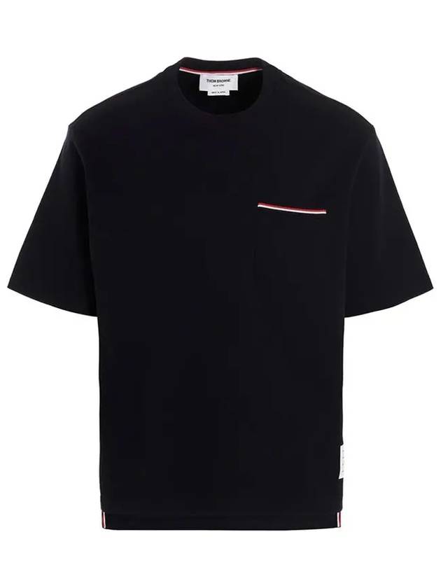 Cotton Oversized Pocket Short Sleeve T-Shirt Navy - THOM BROWNE - BALAAN 3