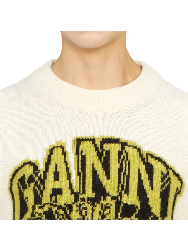 Women's Logo Intarsia Knit Top Off White - GANNI - BALAAN 6