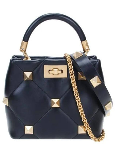 Roman Stud Small Top Handle Tote Bag Black - VALENTINO - BALAAN 2