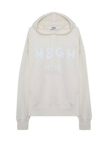 Milano Brushed Logo Print Cotton Hoodie White Ivory - MSGM - BALAAN 1