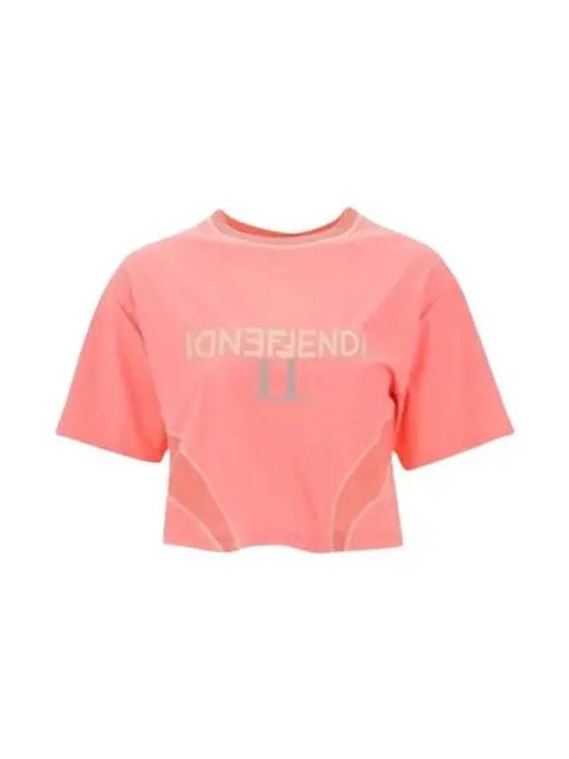 Logo Printed Cropped Short Sleeve T-Shirt Pink - FENDI - BALAAN 2