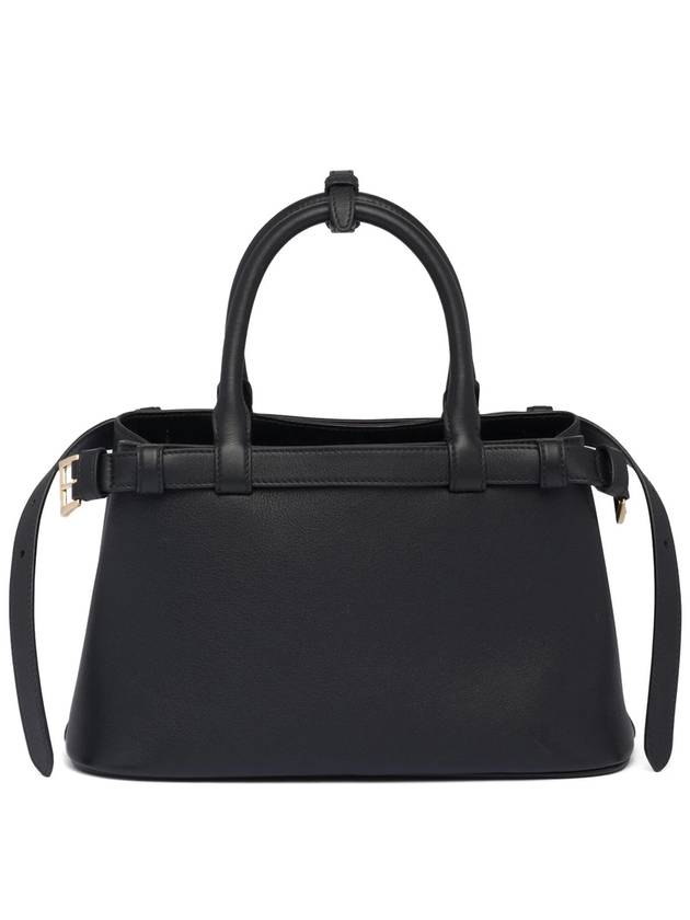 Double Belt Buckle Large Leather Handles Tote Bag Black - PRADA - BALAAN 3