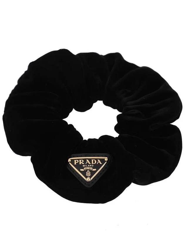 Women's Logo Detailed Velvet Scrunchie Black - PRADA - BALAAN 7