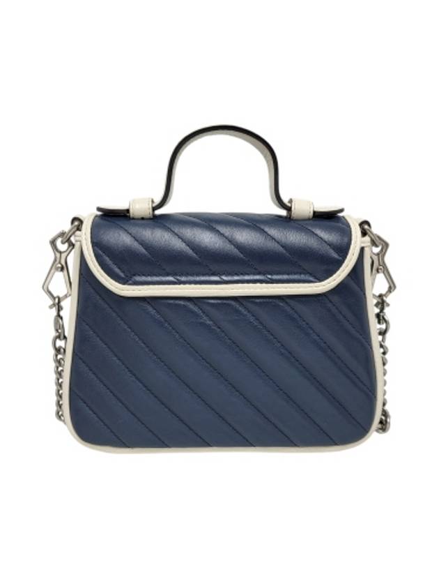 583571 GG Marmont Mini Top Handle Navy Leather Silver Chain Shoulder Bag - GUCCI - BALAAN 3